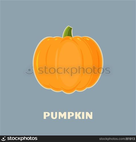 Pumpkin Vegetables Cartoon Flat Design Style. Illustration With Background And Text Pumpkin