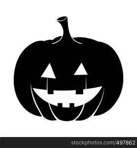 Pumpkin with a smile icon. Black simple style. Pumpkin with a smile icon