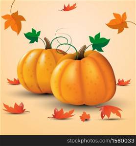 pumpkins and fall leaves illustration