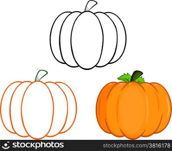 Pumpkins Cartoon Illustrations. Collection Set