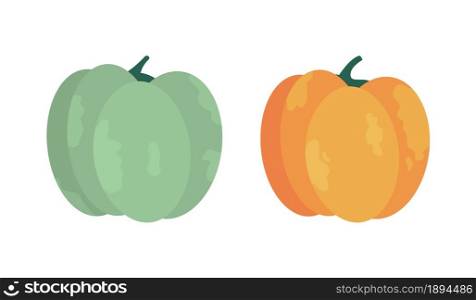 Pumpkins semi flat color vector object set. Fall crop for halloween. Full size item on white. Autumnal harvest isolated modern cartoon style illustration for graphic design and animation pack. Pumpkins semi flat color vector object set