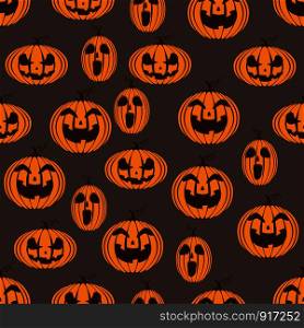 Pumpkins smile pattern seamless on grey for halloween celebration festival vector background illustration.