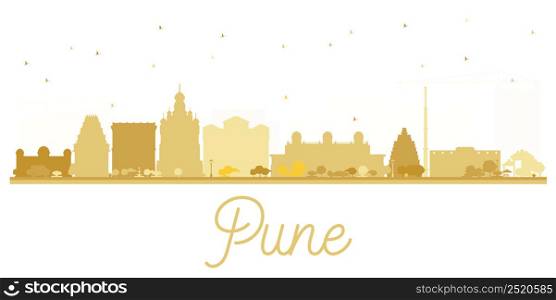 Pune skyline golden silhouette. Vector illustration. Simple flat concept for tourism presentation, banner, placard or web site. Cityscape with famous landmarks