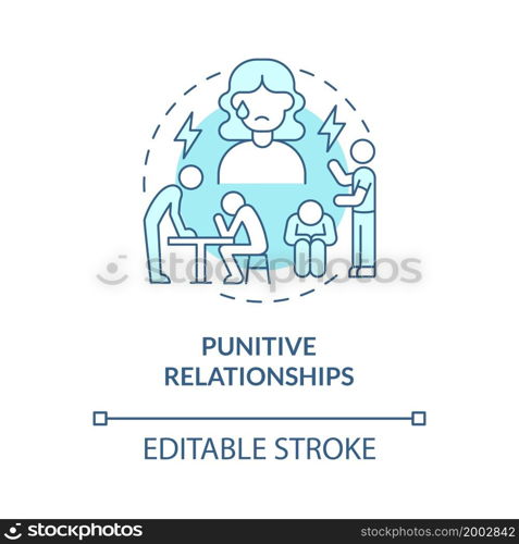 Punitive partner concept icon. Physical and mental abuse. Unreasonable punishment abstract idea thin line illustration. Unreasonable punishment. Vector isolated outline color drawing. Editable stroke. Punitive partner concept icon