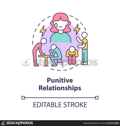 Punitive relationships concept icon. Controlling partner with wrong expectations abstract idea thin line illustration. Unreasonable punishment. Vector isolated outline color drawing. Editable stroke. Punitive relationships concept icon