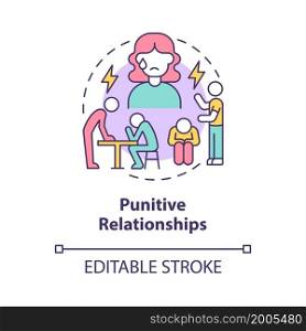 Punitive relationships concept icon. Controlling partner with wrong expectations abstract idea thin line illustration. Unreasonable punishment. Vector isolated outline color drawing. Editable stroke. Punitive relationships concept icon