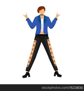 Punk girl flat color vector illustration. Female character on dance floor in nightclub. Young woman at rock concert, festival. Fangirl at gig. Isolated cartoon character on white background