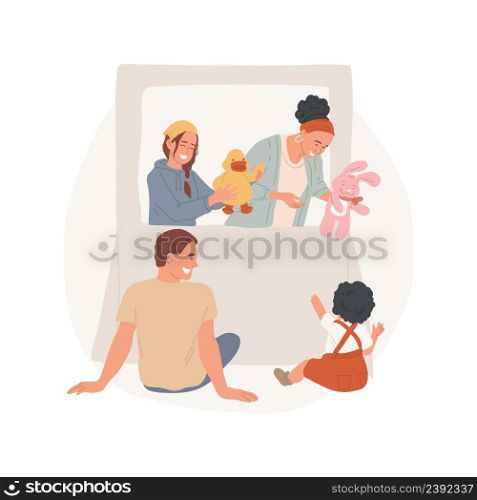 Puppet theatre isolated cartoon vector illustration Family performance, puppet play, home theatre, creative entertainment for kids, parental child care, homebased daycare vector cartoon.. Puppet theatre isolated cartoon vector illustration