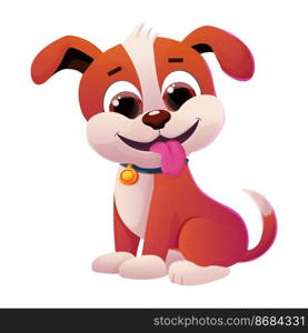 Puppy, cute dog child with collar, tongue and adorable tail in comic cartoon style isolated on white background. Vector illustration