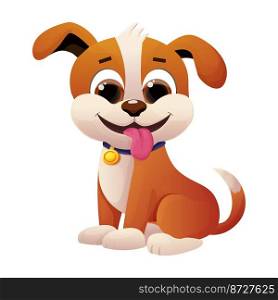 Puppy, cute dog child with collar, tongue and adorable tail in comic cartoon style isolated on white background. Vector illustration