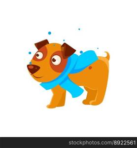 Puppy in blue scarf walking outside in winter vector image