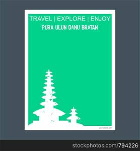 Pura Ulun bratan Bali island, Indonesia monument landmark brochure Flat style and typography vector