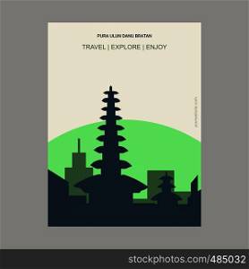 Pura Ulun bratan Bali island, Indonesia Vintage Style Landmark Poster Template