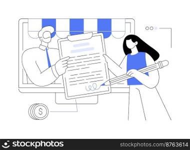 Purchase agreement abstract concept vector illustration. In-app purchase, buying process, legal document, personal property,  terms and conditions, product price, business deal abstract metaphor.. Purchase agreement abstract concept vector illustration.