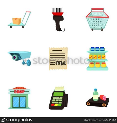 Purchase in shop icons set. Cartoon illustration of 9 purchase in shop vector icons for web. Purchase in shop icons set, cartoon style