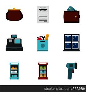 Purchase in shop icons set. Flat illustration of 9 purchase in shop vector icons for web. Purchase in shop icons set, flat style