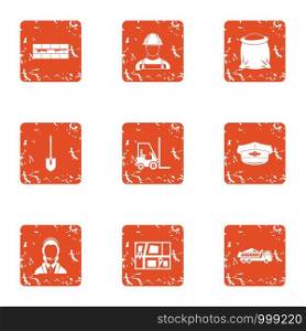 Purchase of material icons set. Grunge set of 9 purchase of material vector icons for web isolated on white background. Purchase of material icons set, grunge style