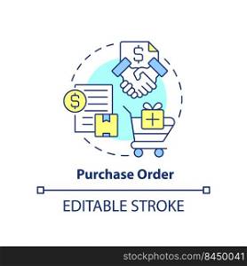 Purchase order concept icon. Type of contract abstract idea thin line illustration. Ordering goods from supplier. Isolated outline drawing. Editable stroke. Arial, Myriad Pro-Bold fonts used. Purchase order concept icon