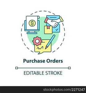 Purchase orders concept icon. Request, approval. Ex&les of automation in business abstract idea thin line illustration. Isolated outline drawing. Editable stroke. Arial, Myriad Pro-Bold fonts used. Purchase orders concept icon