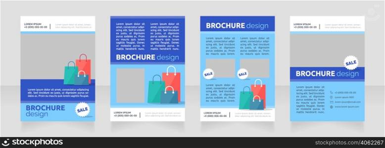 Purchasing cheap clothes for family blank brochure design. Template set with copy space for text. Premade corporate reports collection. Editable 4 paper pages. Ubuntu Bold, Raleway Regular fonts used. Purchasing cheap clothes for family blank brochure design