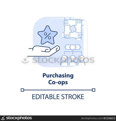 Purchasing co-ops light blue concept icon. Providing better products and lower prices abstract idea thin line illustration. Isolated outline drawing. Editable stroke. Arial, Myriad Pro-Bold fonts used. Purchasing co-ops light blue concept icon