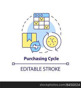 Purchasing cycle concept icon. Procurement strategy ex&le abstract idea thin line illustration. Business process. Isolated outline drawing. Editable stroke. Arial, Myriad Pro-Bold fonts used. Purchasing cycle concept icon