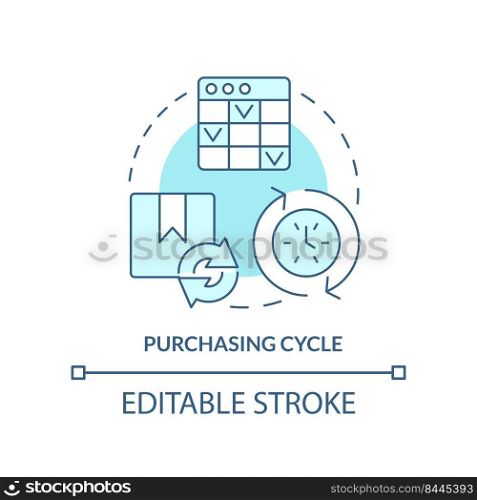 Purchasing cycle turquoise concept icon. Procurement strategy abstract idea thin line illustration. Business process. Isolated outline drawing. Editable stroke. Arial, Myriad Pro-Bold fonts used. Purchasing cycle turquoise concept icon