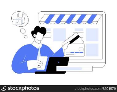 Purchasing goods online abstract concept vector illustration. Man with smartphone and credit card buying goods from home, export and import business, foreign trade abstract metaphor.. Purchasing goods online abstract concept vector illustration.