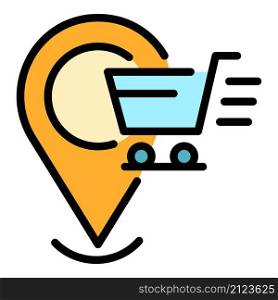 Purchasing location icon. Outline purchasing location vector icon color flat isolated. Purchasing location icon color outline vector