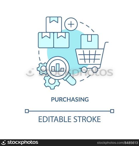 Purchasing turquoise concept icon. Products. Element of supply chain management abstract idea thin line illustration. Isolated outline drawing. Editable stroke. Arial, Myriad Pro-Bold fonts used. Purchasing turquoise concept icon