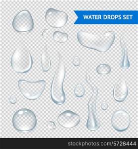 Pure clear water drops realistic set isolated vector illustration
