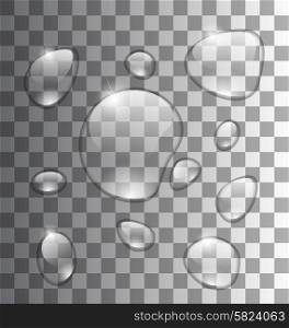 Pure clear water drops realistic set isolated vector illustration. Illustration Water Abstract Grey Background with Drops - Vector