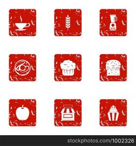 Pure coffee icons set. Grunge set of 9 pure coffee vector icons for web isolated on white background. Pure coffee icons set, grunge style