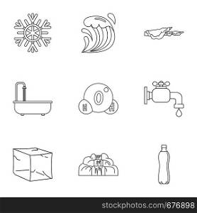 Pure water form icon set. Outline set of 9 pure water form vector icons for web isolated on white background. Pure water form icon set, outline style