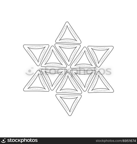 Purim holiday flat design black thin line icons of hamantashs in star of david shape. Vector eps10 illustration.