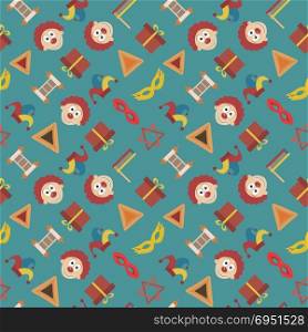 Purim holiday flat design icons seamless pattern. Vector eps10 illustration.