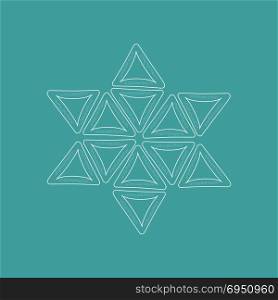 Purim holiday flat design white thin line icons of hamantashs in star of david shape. Vector eps10 illustration.