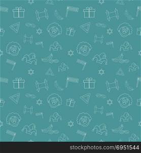 Purim holiday flat design white thin line icons seamless pattern. Vector eps10 illustration.