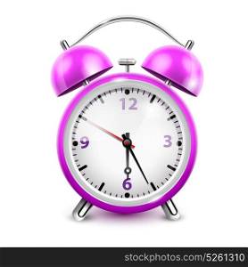 Purple Alarm Clock . Purple alarm clock with two bells in retro style on white background realistic vector illustration