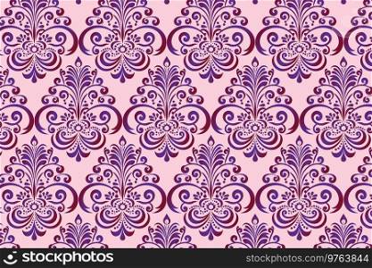 Purple and Pink Floral Damask Pattern with Intricate Details on Light Pink Background