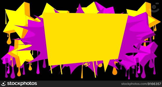 Purple and Yellow Graffiti Speech Bubble Background. Abstract modern street art banner decoration performed in urban painting style.