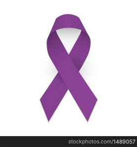 Purple awareness ribbon. Domestic violence, pancreatic cancer, testicular cancer, lupus awareness symbol. Isolated vector illustration on white background. Purple awareness ribbon. Domestic violence, pancreatic cancer, testicular cancer, lupus awareness symbol