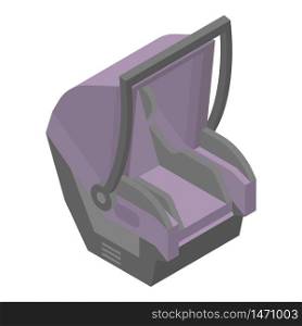 Purple baby car seat icon. Isometric of purple baby car seat vector icon for web design isolated on white background. Purple baby car seat icon, isometric style