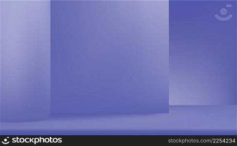 Purple Background Empty Room Studio with shelf.Trendy 2022 Very Peri color. Mini Violet Gallery wall room with copy space Color of the year 2022. Background for designers