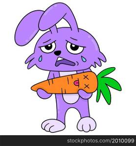 purple bunny is sad crying because her carrot friend died