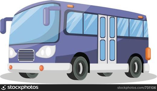 Purple bus with doors on the middle vector illustration on white background.