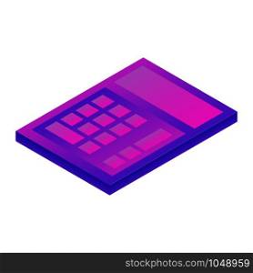 Purple calculator icon. Isometric of purple calculator vector icon for web design isolated on white background. Purple calculator icon, isometric style