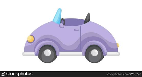 Purple cartoon car isolated on white background, colorful automobile flat style, simple design. Flat cartoon colorful vector illustration.