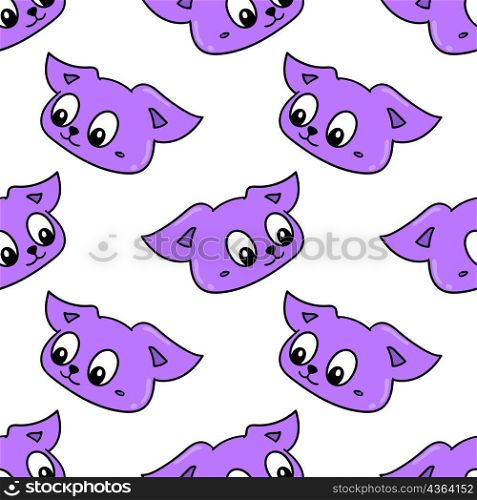 purple cat head seamless pattern textile print