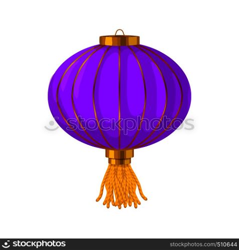 Purple chinese paper lantern icon in cartoon style on a white background . Purple chinese paper lantern icon, cartoon style
